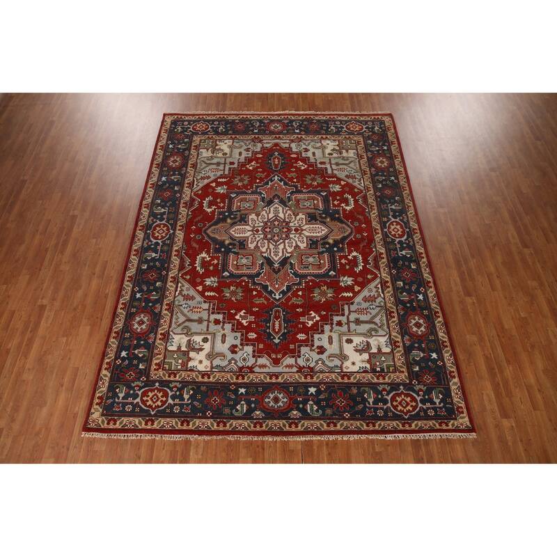 Geometric Heriz Serapi Oriental Area Rug Hand-Knotted Wool Carpet - 8'11"x 11'10"