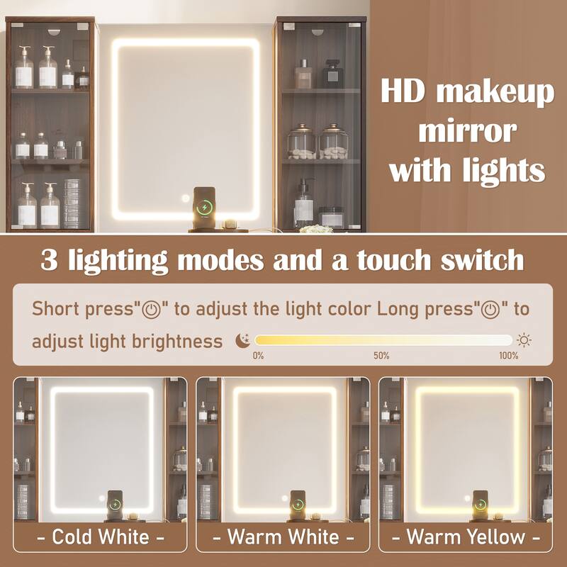 43.5-Inch Fluted Makeup Vanity Desk with Mirror & Lights, Modern Glass Top Table with 10 Drawers & Stool