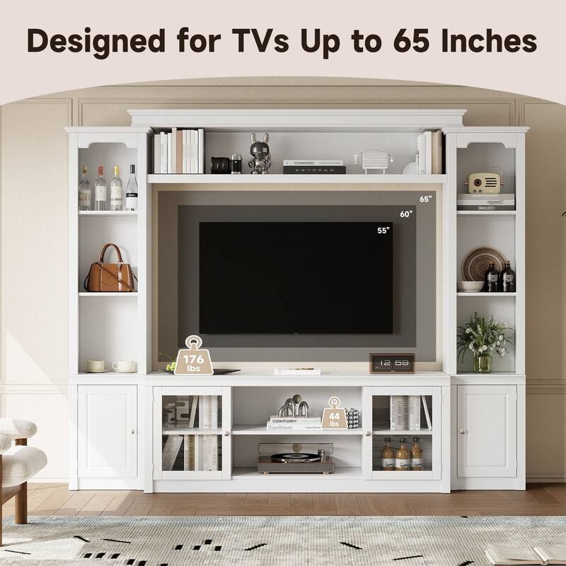 Modern Entertainment Center Wall Unit for TVs up to 65",70.87" TV Console Unit with Bookshelves & Tempered Glass Doors