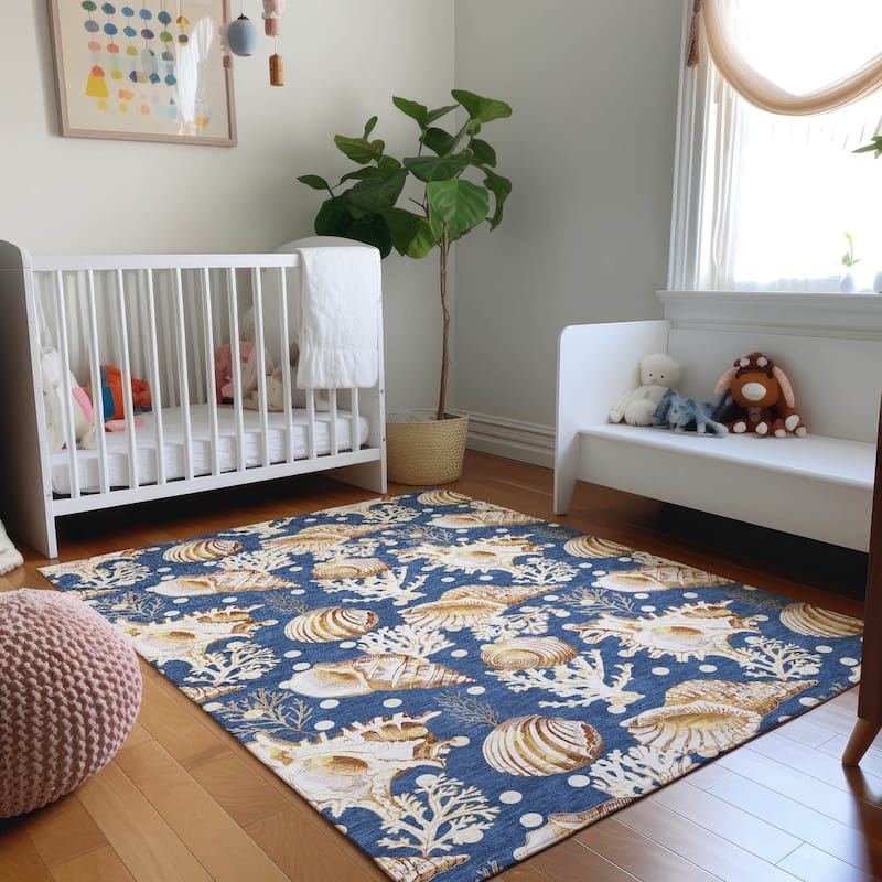 Premium Washable Super Soft Coastal Seashells Mayfield Rug - Blue - 3' x 5' - Rectangle