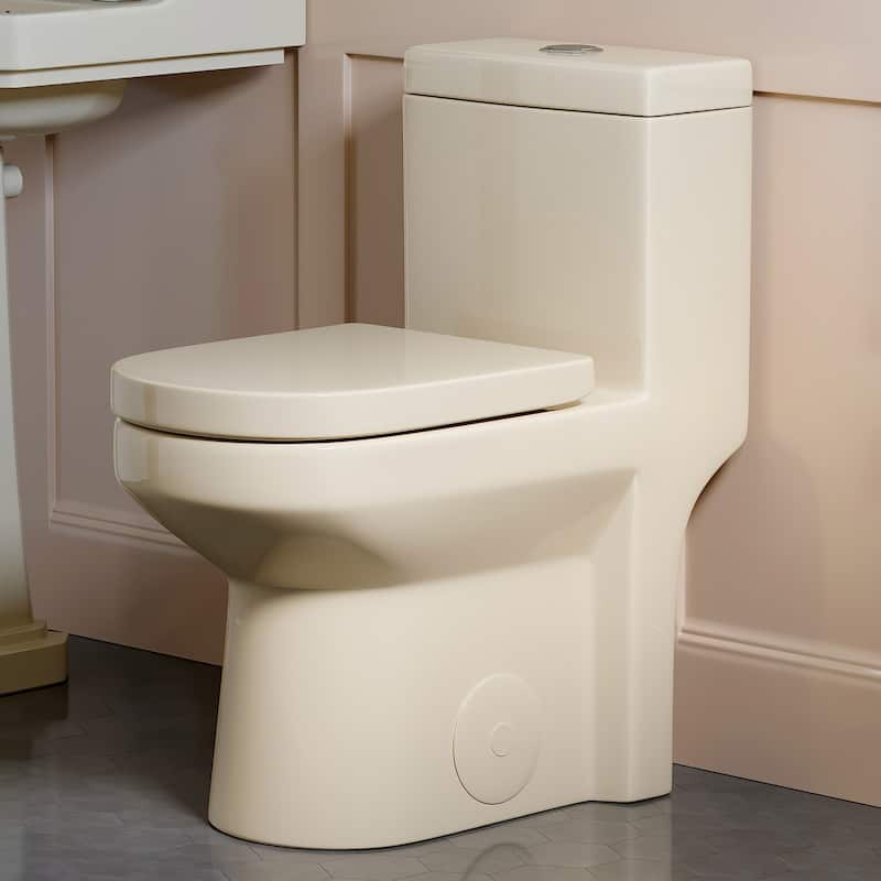 HOROW 1 Piece Powerful Dual Flush Toilet Bisque 1.1 1.6 GPF 12 Inch Rough In - N/A