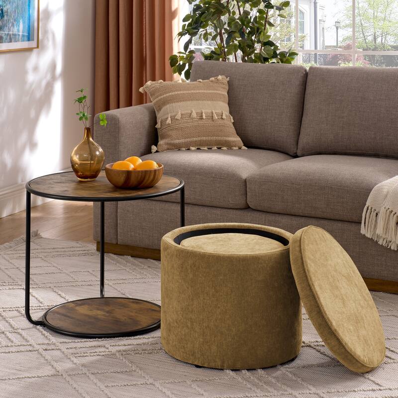 Roomfitters Ottoman Table Set with Drum Stool and Hidden Storage, Multi-Functional Combination Accent Furniture