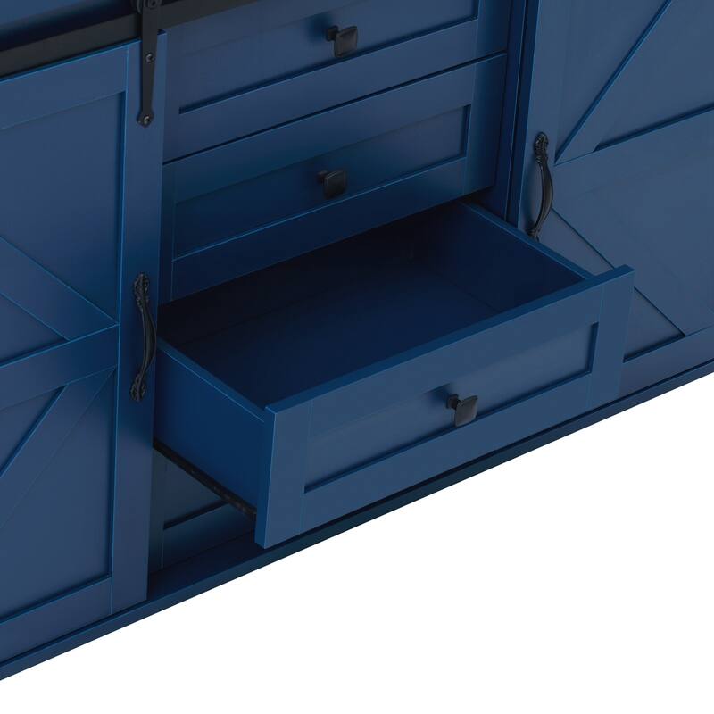 Sideboard with Storage,Farmhouse Storage Cabinet with Sliding Barn Doors and 4 Drawers