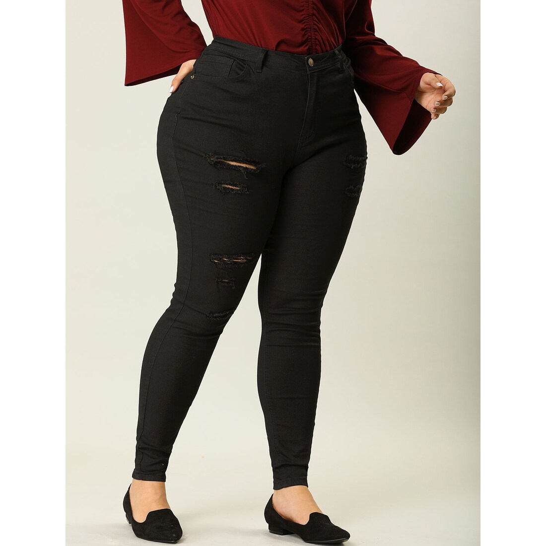 black ripped jeans women's plus size