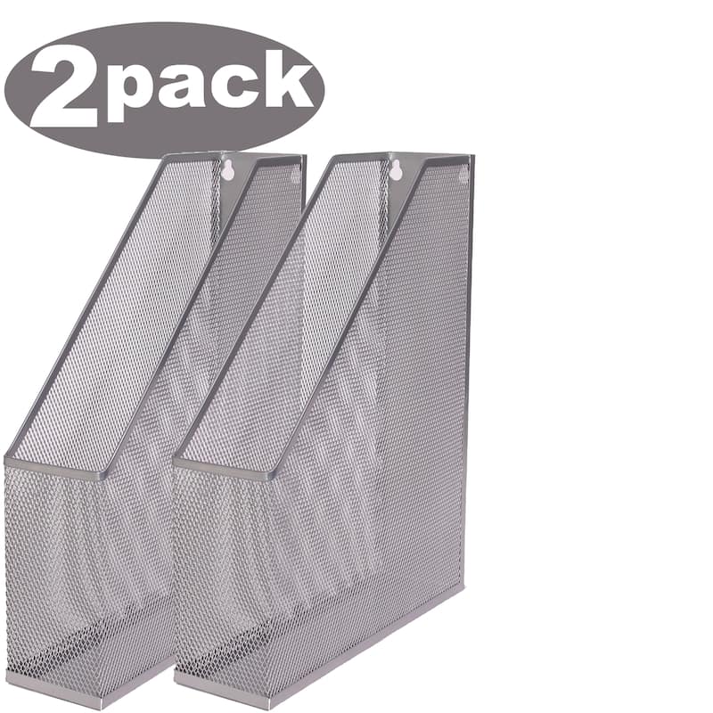 Mesh Steel Wall mount Hanging or Desktop Magazine Document Letter Mail File Holder 12 In. H 10 In. L 3 In. W - Silver