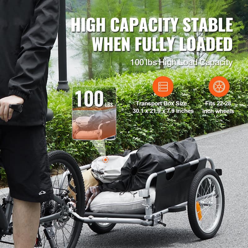Bike Cargo Trailer, 100 lbs Load Capacity, Heavy-Duty Bicycle Wagon Cart, Foldable Compact Storage & Quick Release with Univers