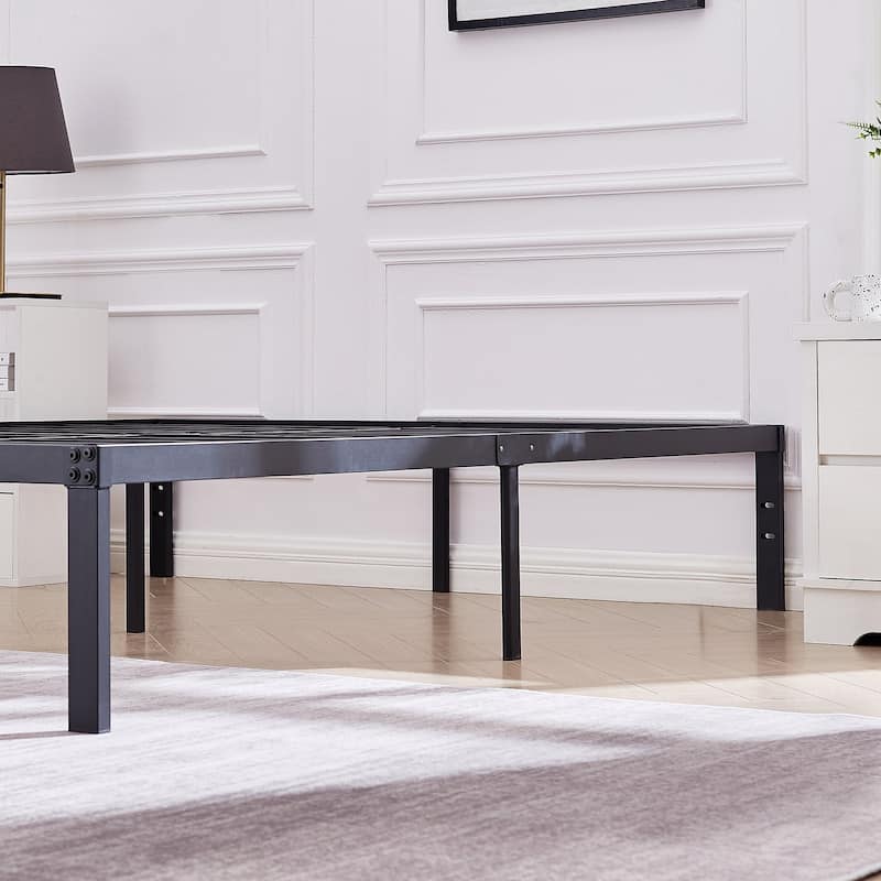 VECELO Bed Frames No Box Spring Needed, Heavy Duty Metal Platform with Steel Slat, Easy Assembly, Black