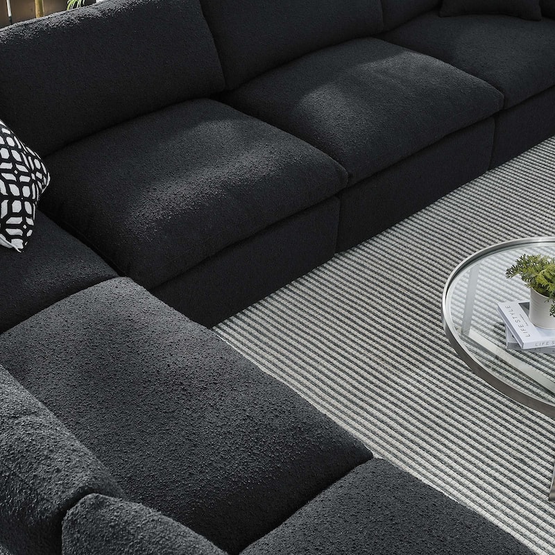 Commix Down Filled Overstuffed Boucle Fabric 6-Piece Sectional Sofa
