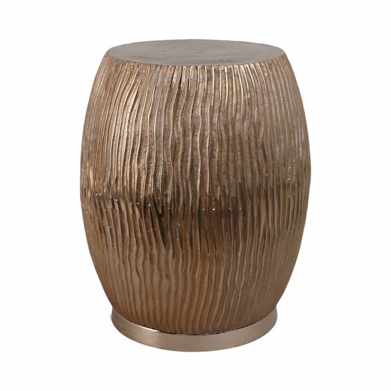 Modern Ribbed Drum Side Table with Round Metallic Finish Accent - 19", Gold