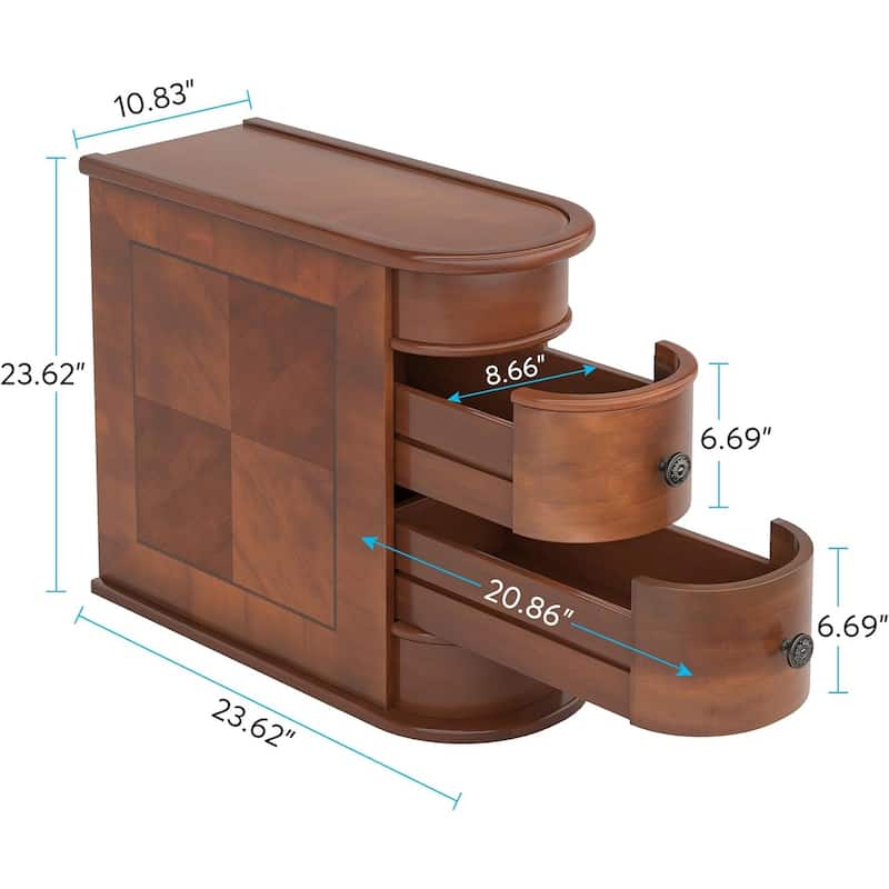 Solid Wood End Table, Two-Drawer Narrow Side Table, Fully Assembled