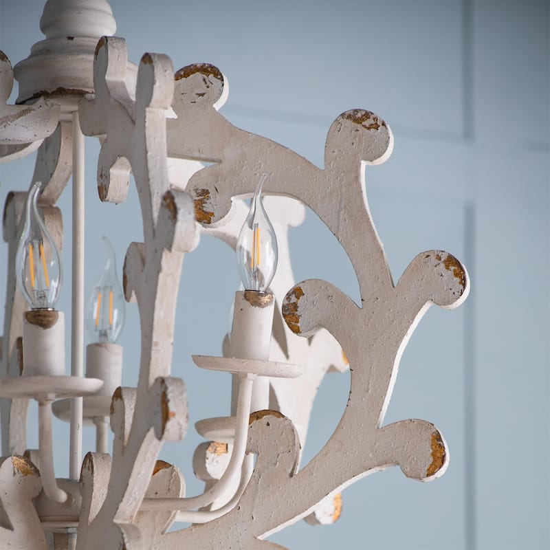 6 Light Wood Chandelier (Bulb Not Included)