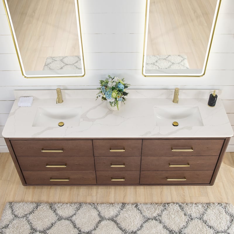 Porto Bath Vanity with White Quartz Stone Top and Mirror