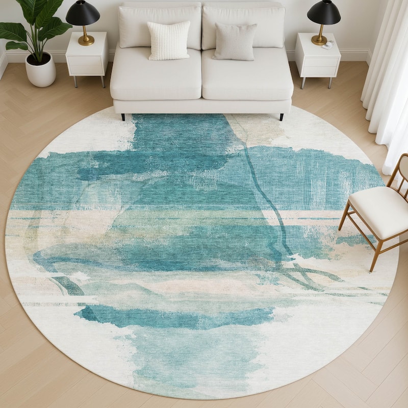 Premium Washable Super Soft Contemporary Chic Mayfield Rug - Teal - 8' x 8'