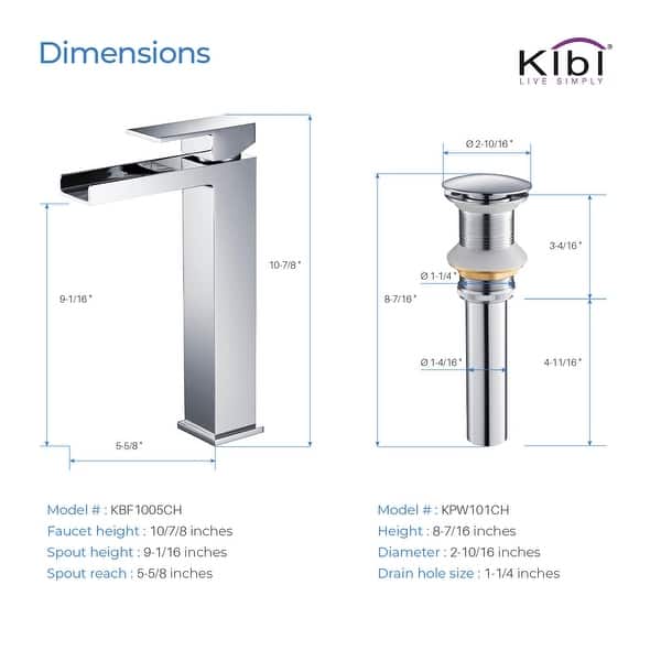 dimension image slide 1 of 4, Waterfall Lead-free Solid Brass Single Handle Bathroom Sink Faucet