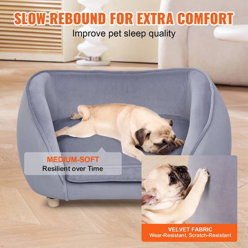 Grey Pet Sofa Dog Couch with Wooden Legs Suitable for Small-Sized Dogs and Cats - 27 x 15 x 15 inch