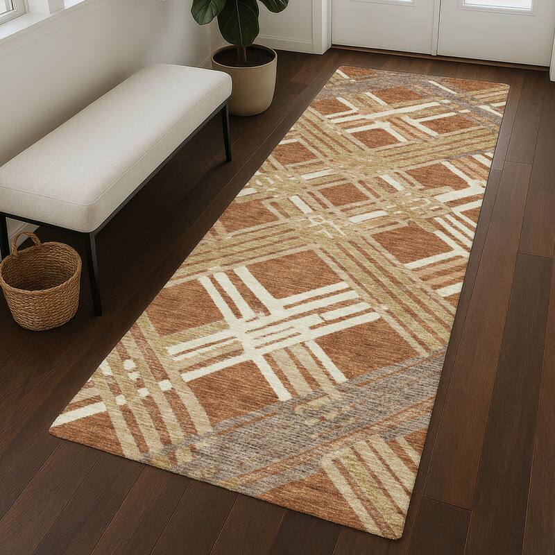 Machine Washable Indoor/ Outdoor Modern Trellis Chantille Rug