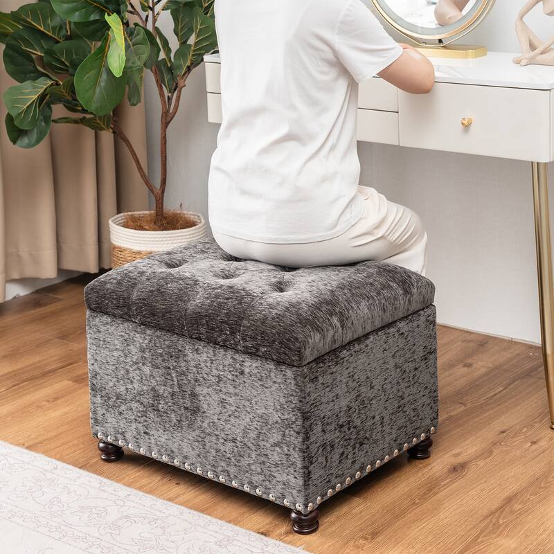 Adeco High End, Classy, Tufted Storage Bench, Ottoman Footstool