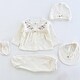 preview thumbnail 3 of 1, Newborn Baby Girl Outfit Set - Flower Embroidered Layette & Lace Details - 5 Pcs Cream