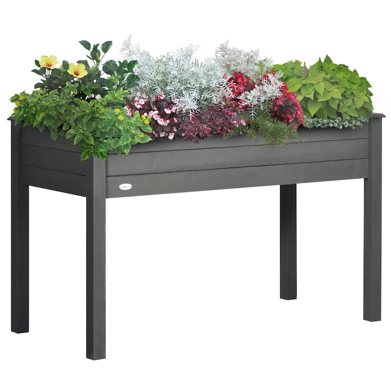 Raised Garden Bed with Legs, 48" x 22" x 30", Elevated Wooden Planter Box, Self-Draining with Bed Liner - Gray