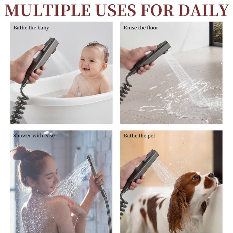 Gunmetal Rainfall Shower System with Handheld Shower 4 Function Shower Faucet Set Wall Mounted Bathroom Shower Column System