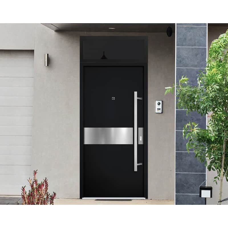 Front Prehung Steel Door 6072 Black Enamel Side and Top Window Sidelite W36+14xH80+16 Lh I Bedroom Door Bathroom Door