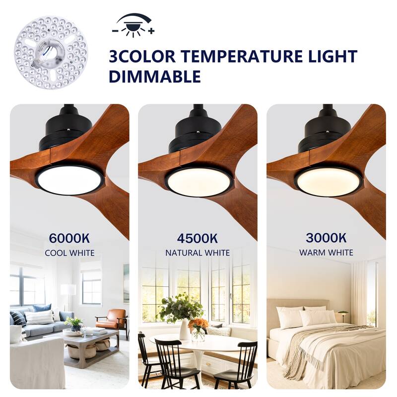 42 Inch Ceiling Fans With Lights and 3 Solide Wood Blades, 6 Speed Remote,Reversible DC Motor, Ceiling Fan with Remote