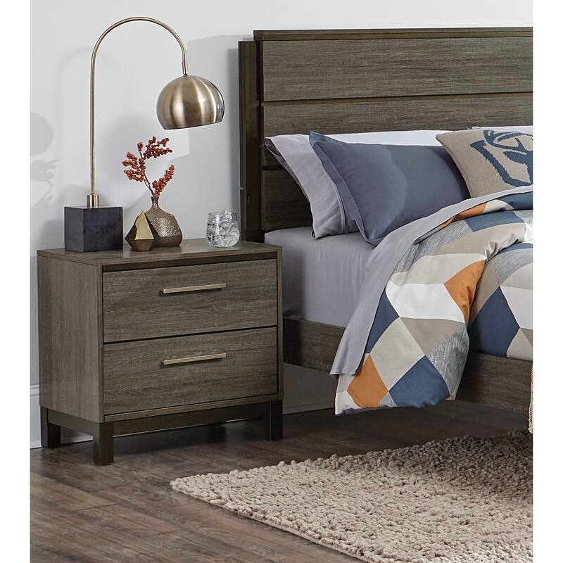 Two-Tone Antique Gray Nightstand with Brass Bar Pulls and Dovetail Drawers