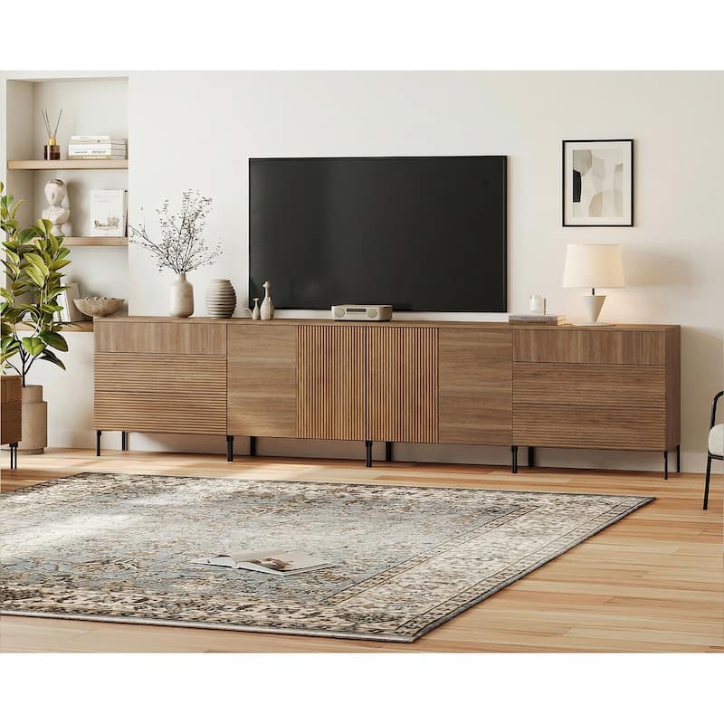 Modern Reeded Dresser TV Stand For Tvs Up To 120 Inch, Entertainment Center With Drawers