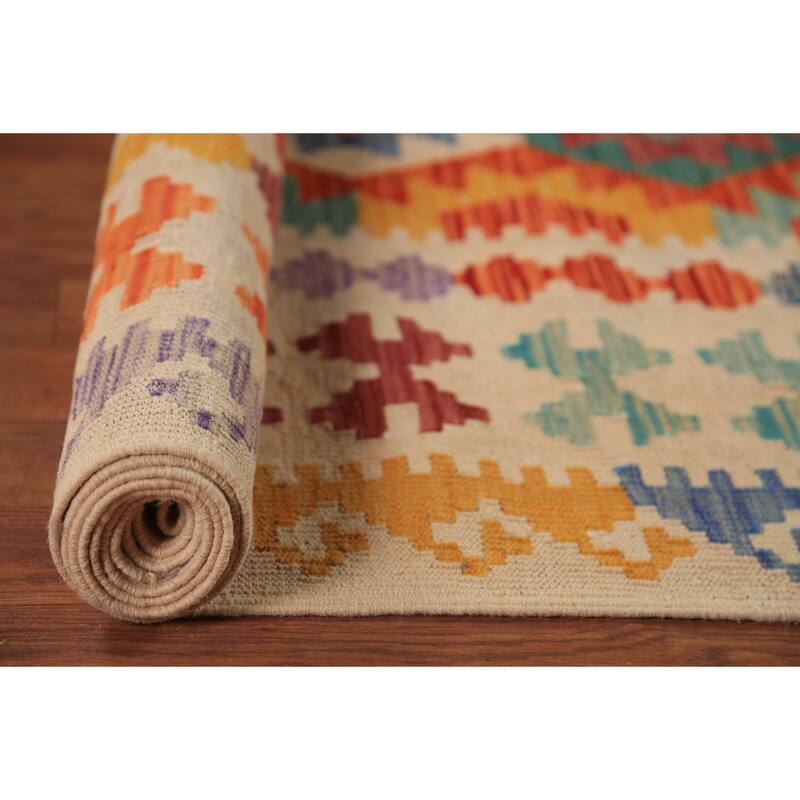 Reversible Kilim Oriental Area Rug Hand-Woven Wool Carpet - 8'1" x 10'4"