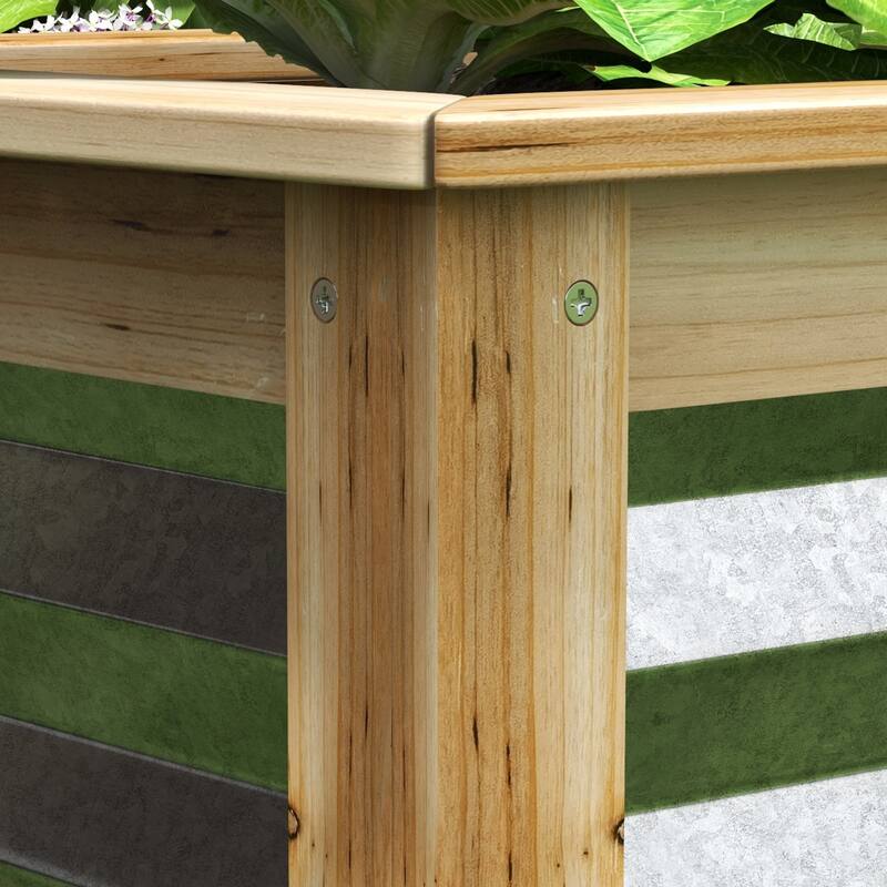 Outsunny Raised Garden Bed Set of 2, Outdoor Planter Box, Galvanized Metal Reinforced with Wood