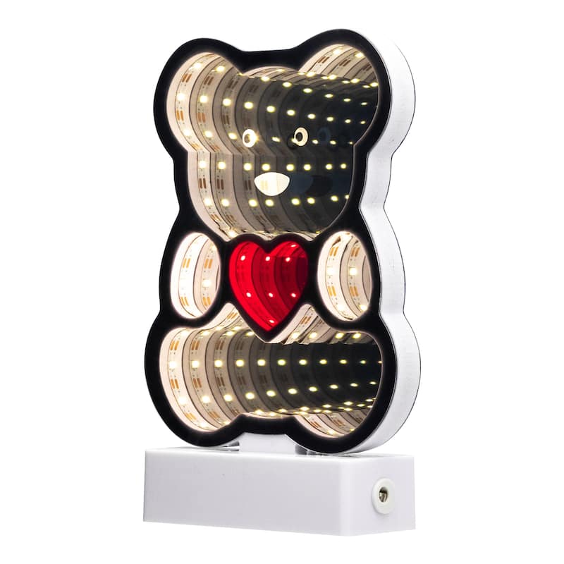 LED Lighted 3D Teddy Bear with Heart Tunnel Light - 8"