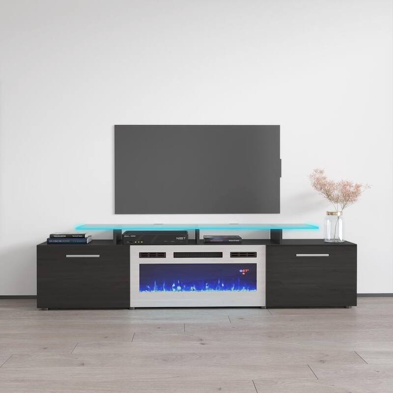 Rova WH-EF Electric Fireplace Modern 75" TV Stand - Black