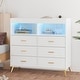 preview thumbnail 6 of 5, 6 Drawer Dresser with LED Lights and Built-in Power Outlet, Wide Chest of Drawers with 2 Open Storage Shelves