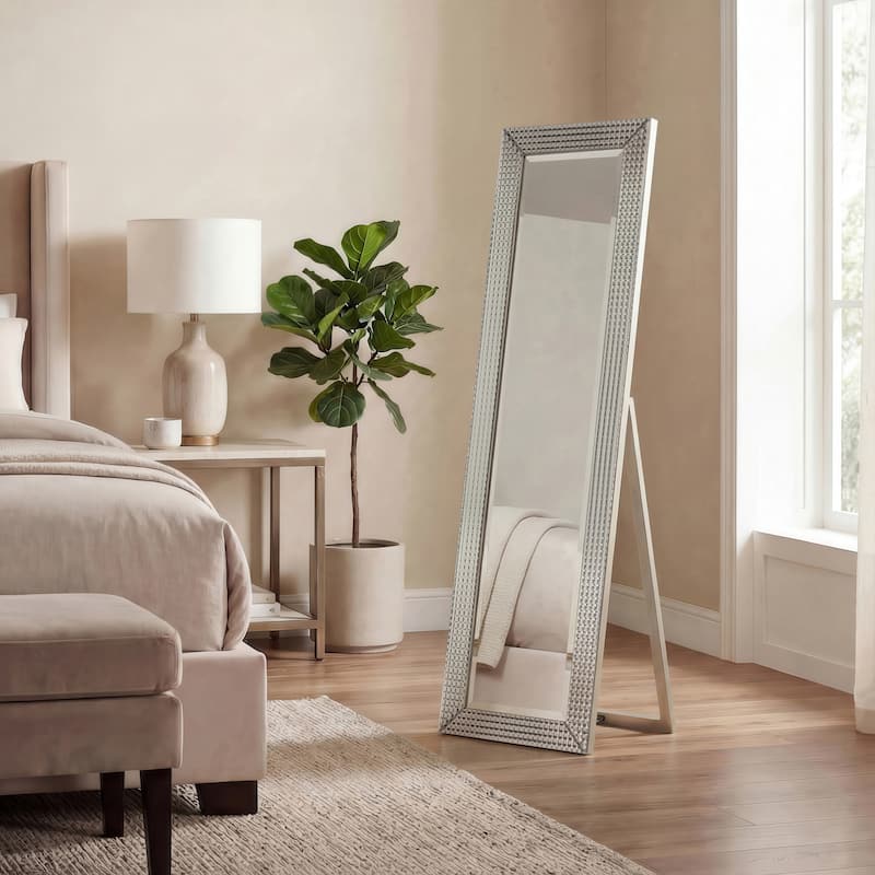 Bling Beveled Wall Mirror Glass Cheval, Bathroom, Bedroom, Living Room Ready to Hang 64"x18" - Clear - 64 x 18