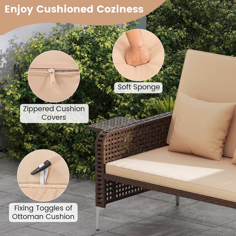 Gymax 2PCS Wicker Loveseat & Storage Ottoman w/ 4-Level Backrest &