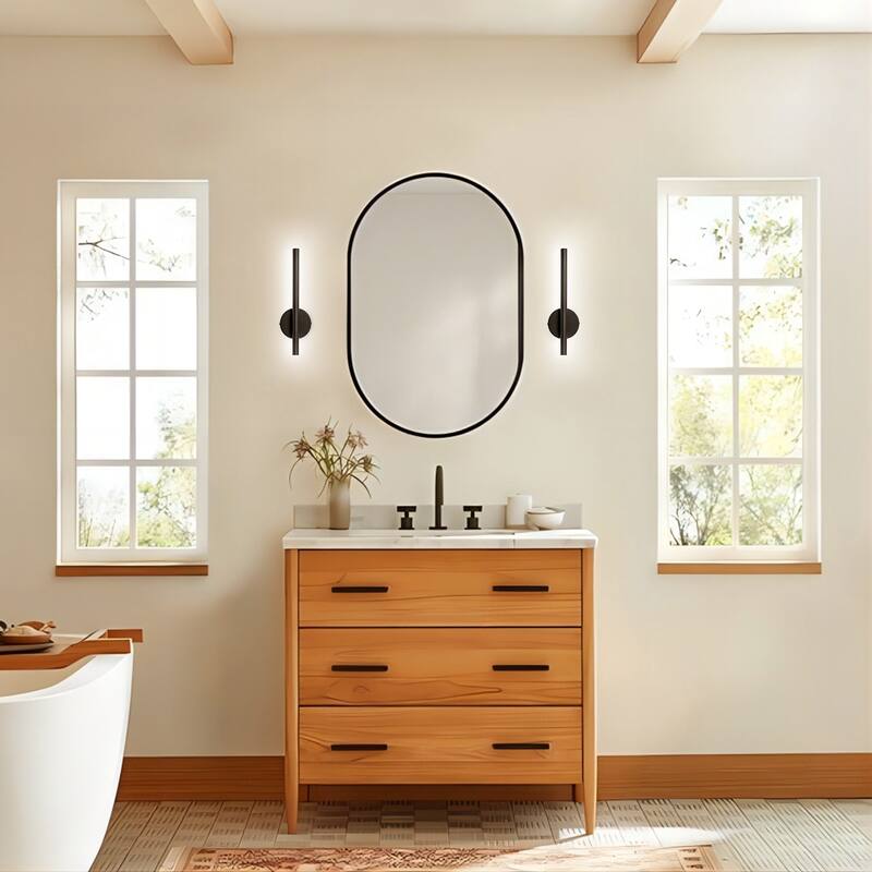 15.7 in. Modern Gold/Black Linear Bathroom Vanity Light Dimmable Integrated LED Wall Light