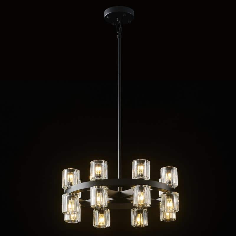 KAYLA Modern Chandelier with K9 Crystal - Black - 18in