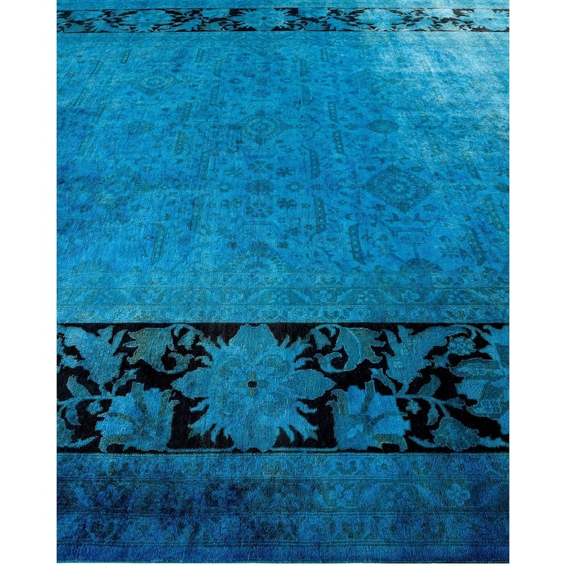Overton Hand Knotted Wool Vintage Inspired Modern Contemporary Overdyed Blue Area Rug - 9' 3" x 12' 1"