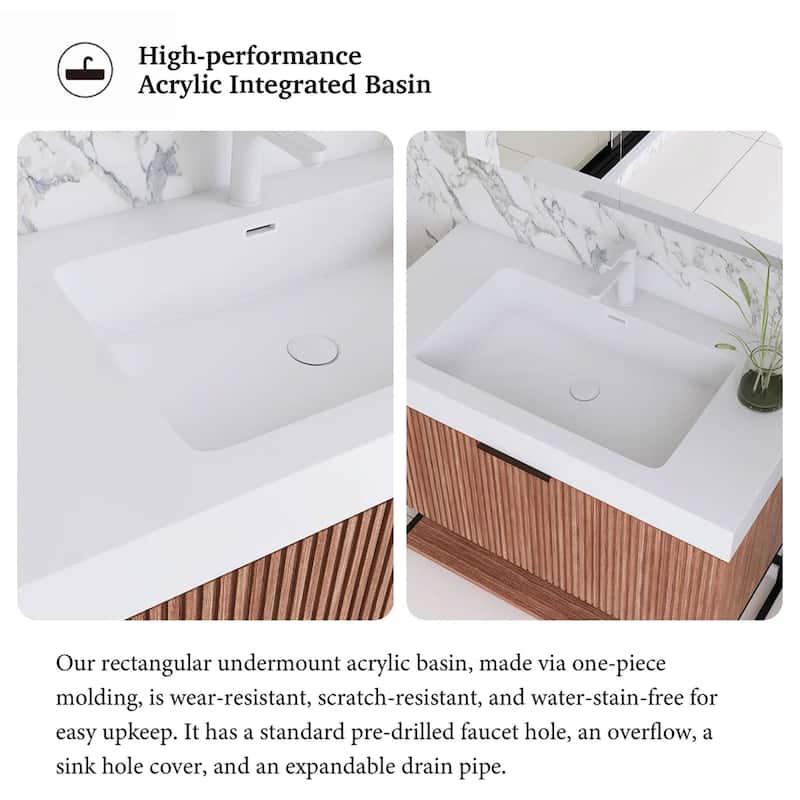 Freestanding Bathroom Vanity with White Integrated Solid Surface Sink