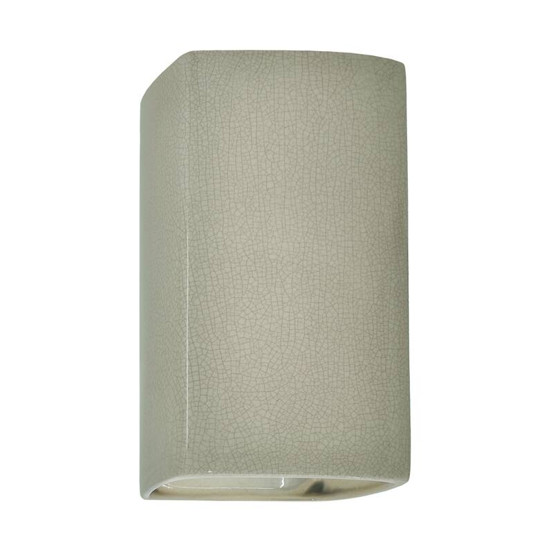 Justice Design Ambiance - Small Rectangle Wall Sconce - Open Top & Bottom - Replaceable Bulb - Celadon Green Crackle