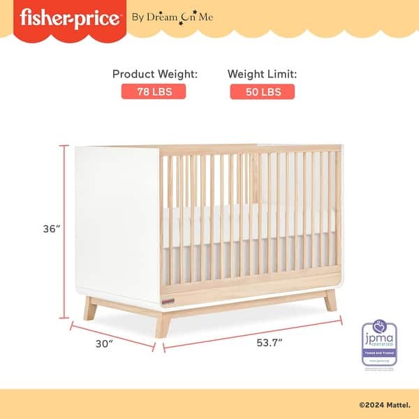 Fisher Price Siesta 3-in-1 Convertible Crib by Dream On Me - Vintage White Oak