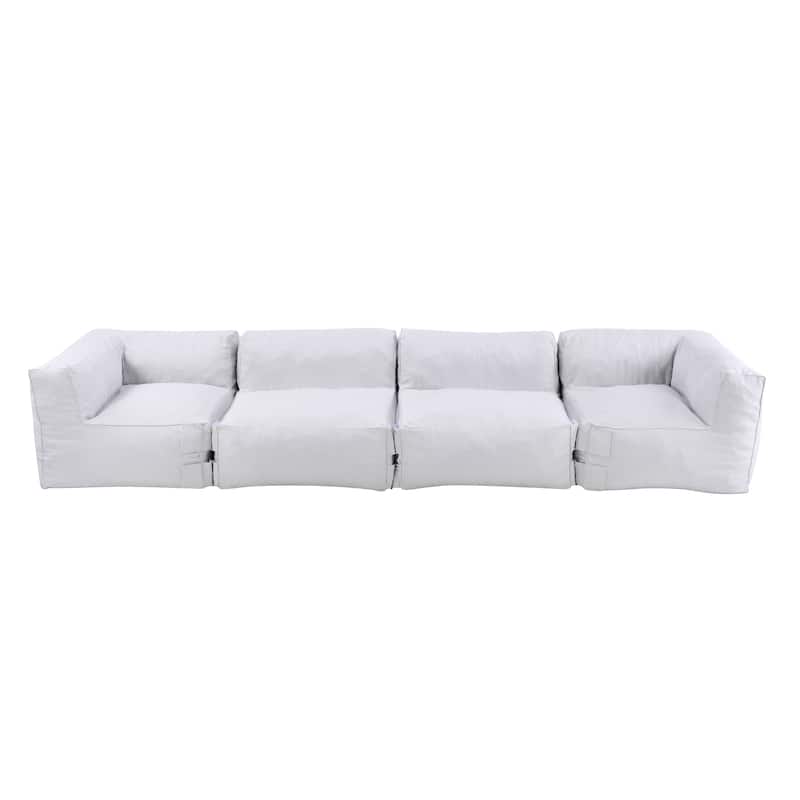 Christopher Knight Home - Nerissa Modular Outdoor/Indoor Bean Bag Sectional Sofa Set with Shredded Foam Filled - 4-Piece Set - Light Grey