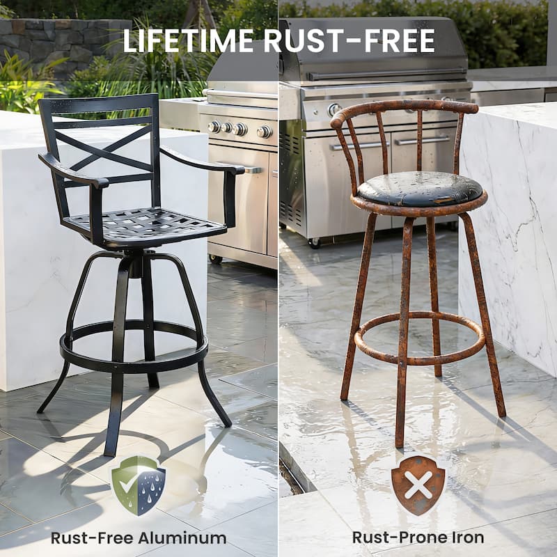 Outdoor Aluminum Swivel Bar Stools with Sunbrella Cushion