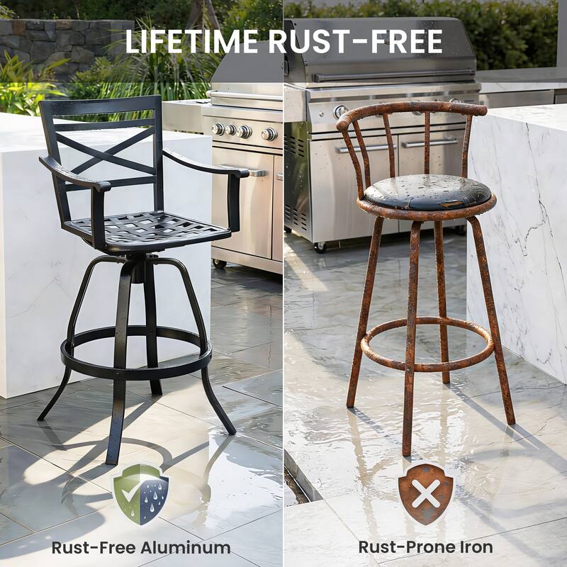 Outdoor Bar Stools Patio Cast Aluminum Swivel Barstools with Sunbrella Cushion