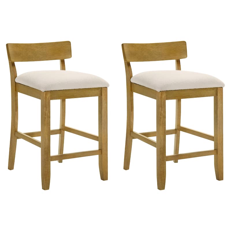 Merie Modern Transitional Wood Counter Height Kitchen Bar Stool with White Boucle Fabric Upholstered Seat - Set of 2 - White/Amber Glow - Counter Height