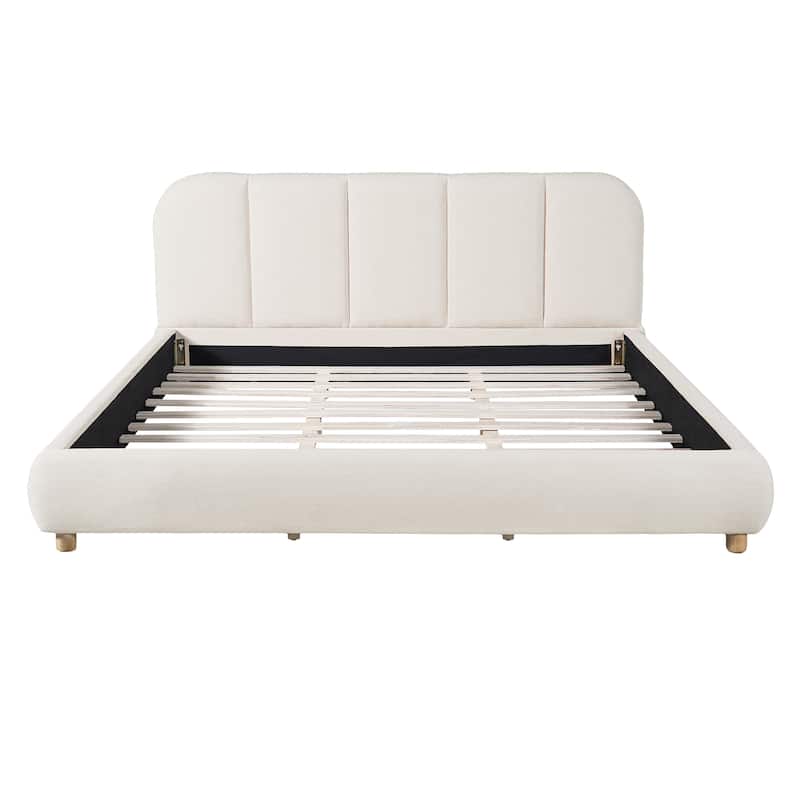 Christopher Knight Home - Modern Upholstered Linen Fabric Bed Frame with Wooden Leg - with Curved Headboard Design