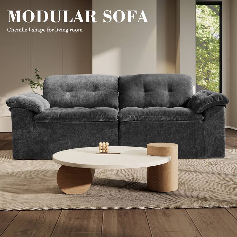 Rossetta Modular Design Cushioned Modular Chenille Fabric Sleeper Loveseat Sofa - Grey