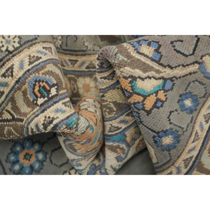 Hand Knotted Oriental 100% Wool Carpet Traditional Floral Greys & Charcoal Tabriz Area Rug - 12' 10'' X 9' 7''