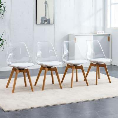 Modern 360°Swivel Crystal Dining Chair,PET Backrest PU Seat Cushion and Oak Legs(Set of 4)