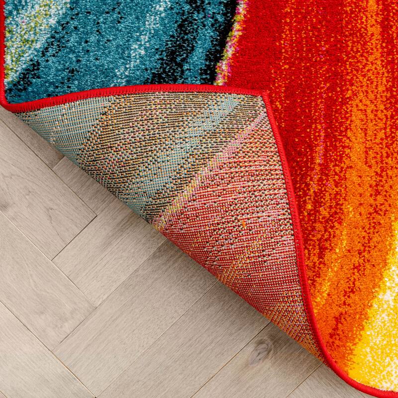 Well Woven Abstract Modern Bright Multicolor Waves Area Rug - 7'10 x 9'10